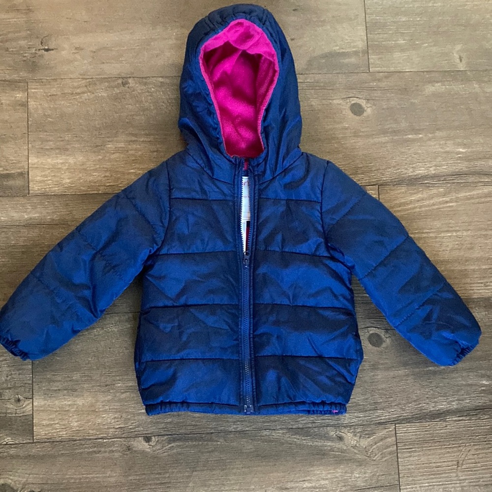 Carter’s 4t Girls' Navy Puffer Jacket with dark Pink/magenta Lining